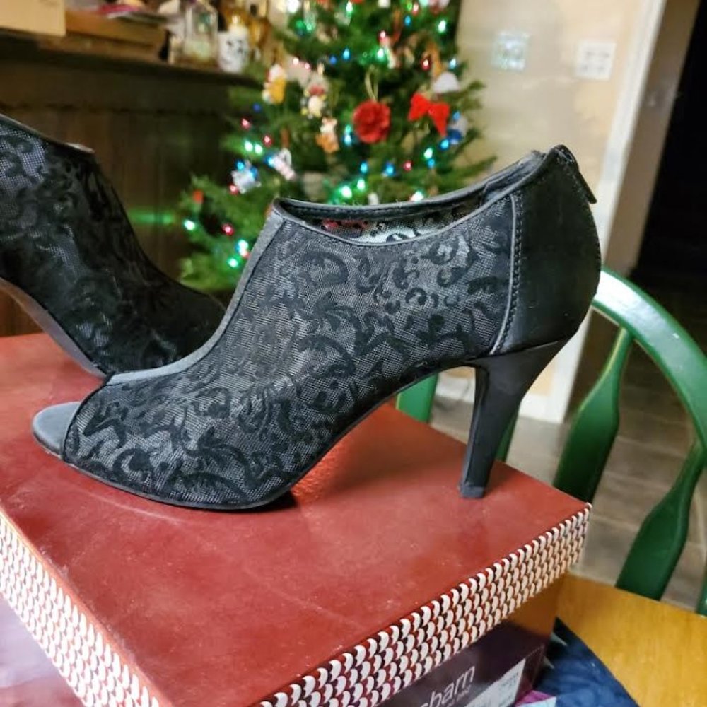 Black Open Toe Lace Heels